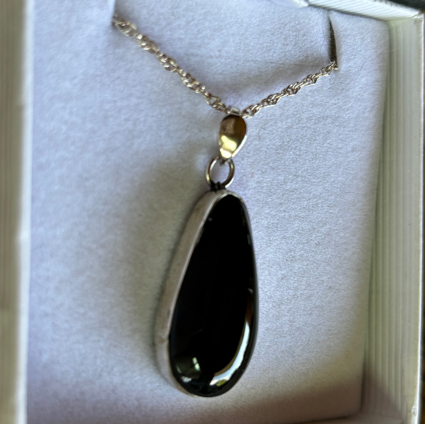 Mexican Black Obsidian and Sterling Necklace