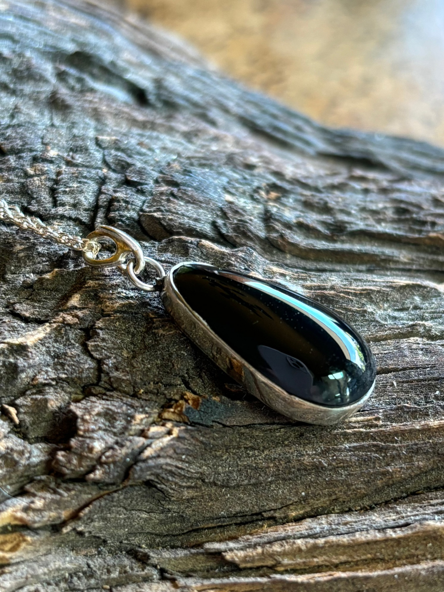 Mexican Black Obsidian and Sterling Necklace