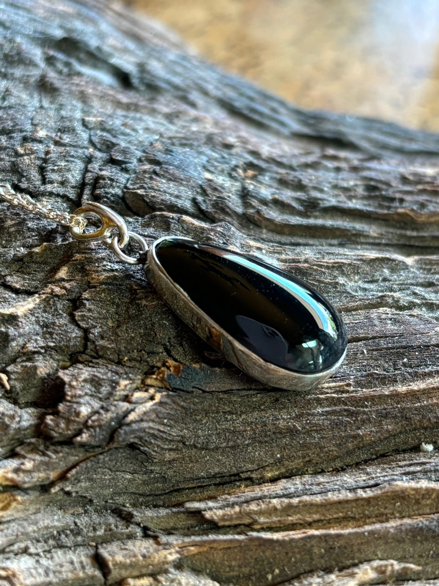 Mexican Black Obsidian and Sterling Necklace