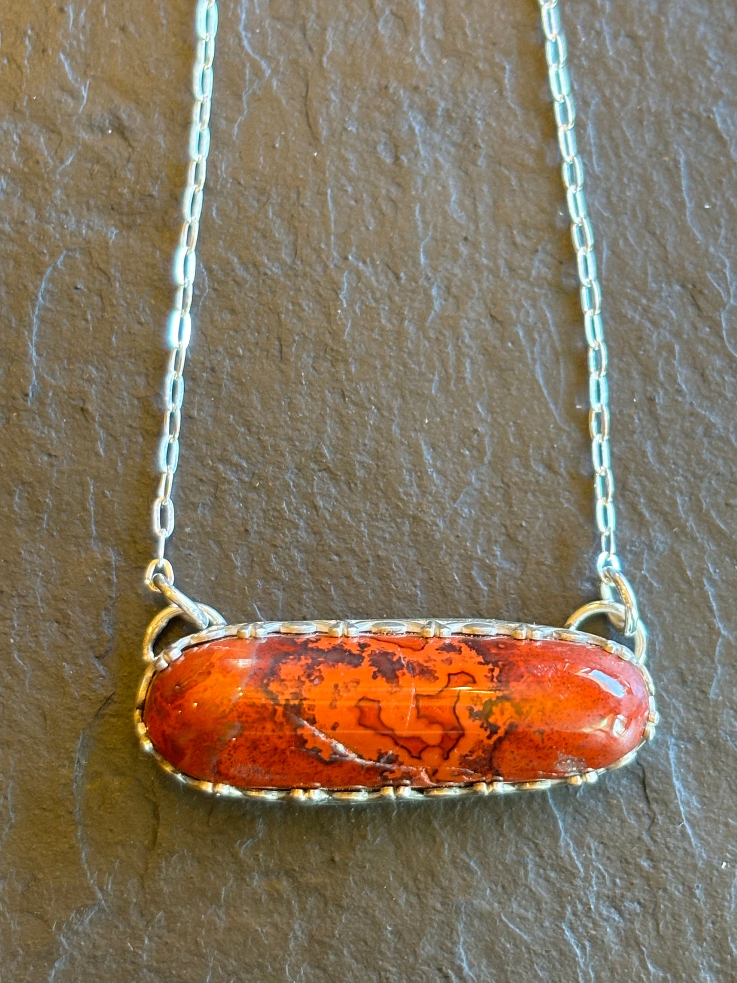 Cinnabar Jasper and Sterling Necklace