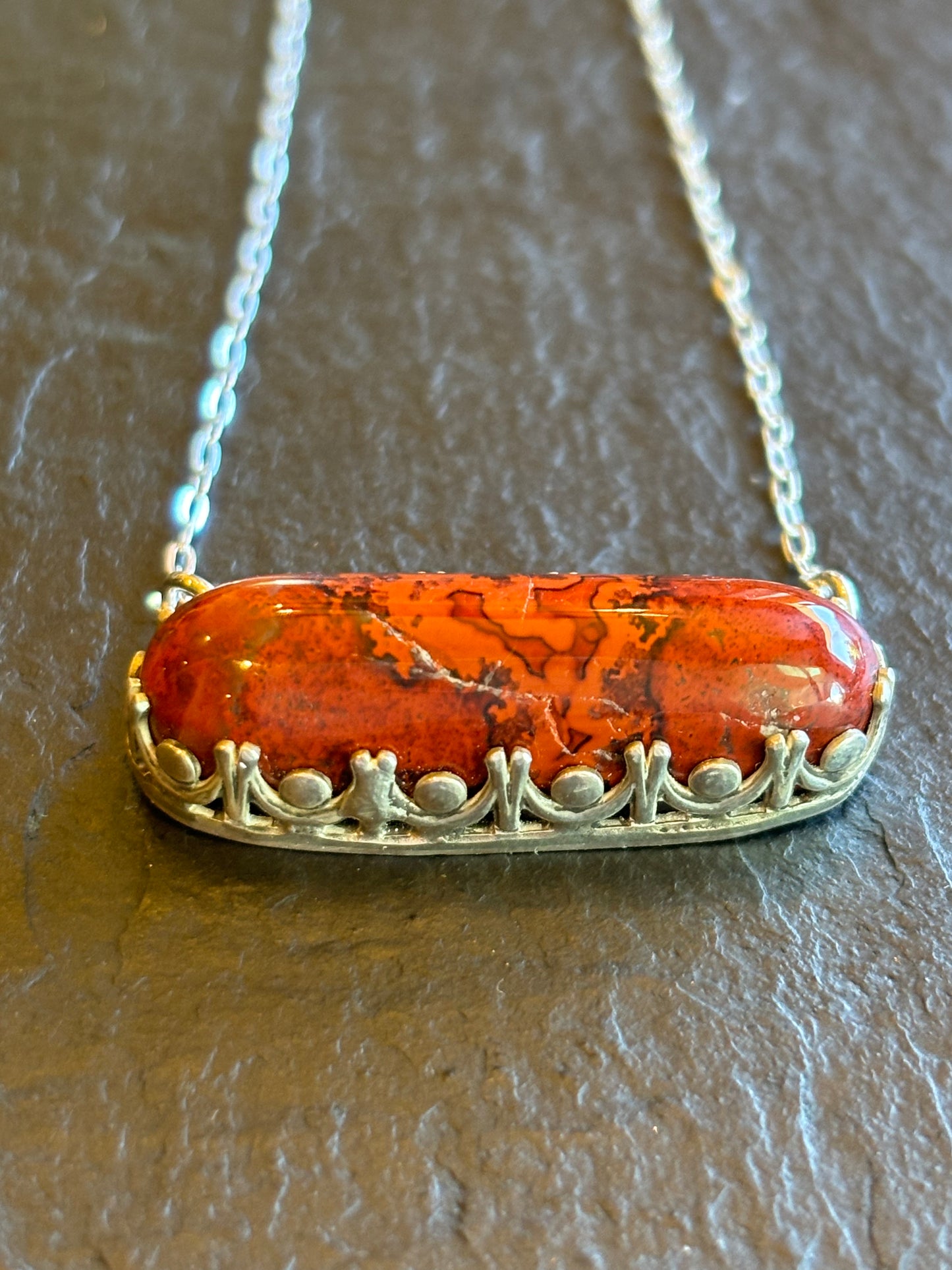 Cinnabar Jasper and Sterling Necklace