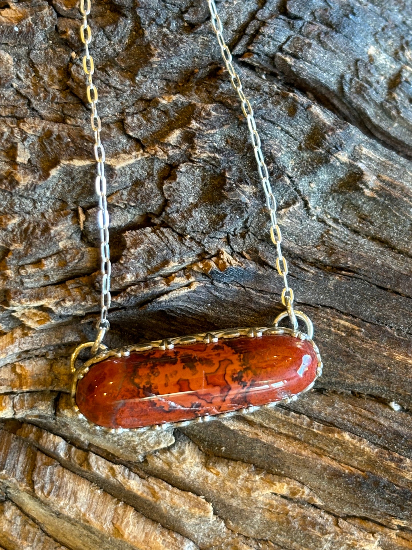 Cinnabar Jasper and Sterling Necklace