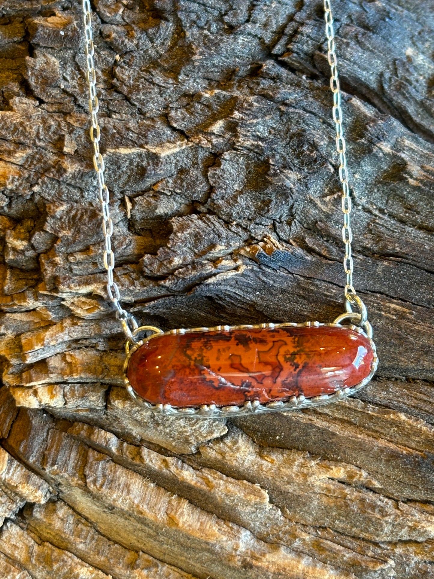 Cinnabar Jasper and Sterling Necklace